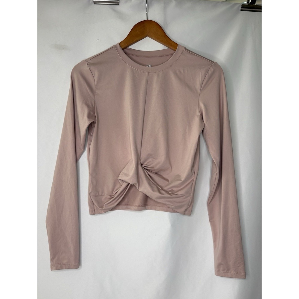 H&M Sport Twist Front Long Sleeve Crop Top Mauve Dusty Rose Top Med Athletic